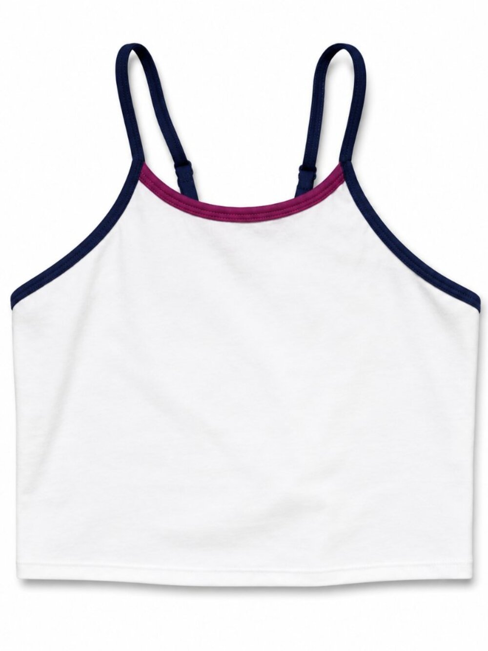 Champion Women's White/Blue/Magenta lined Racerback Sports crop M Adjust Straps